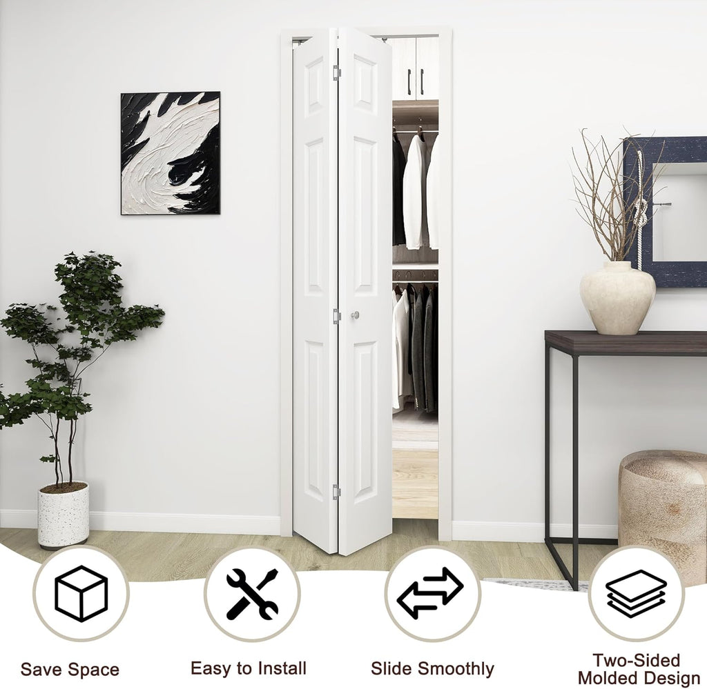 24 in.x 80 in. Bifold Barn Door, 6 Panel White Primed Bifold Closet Door, Hollow Core Interior Barn 