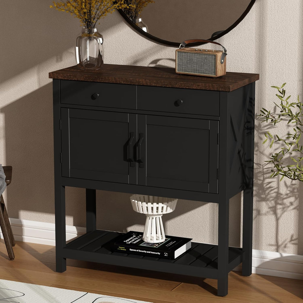 Farmhouse Console Table, Entryway Table with Storage Shelf, Coffee Bar Cabinet, Narrow Buffet Sideboard for Kitchen