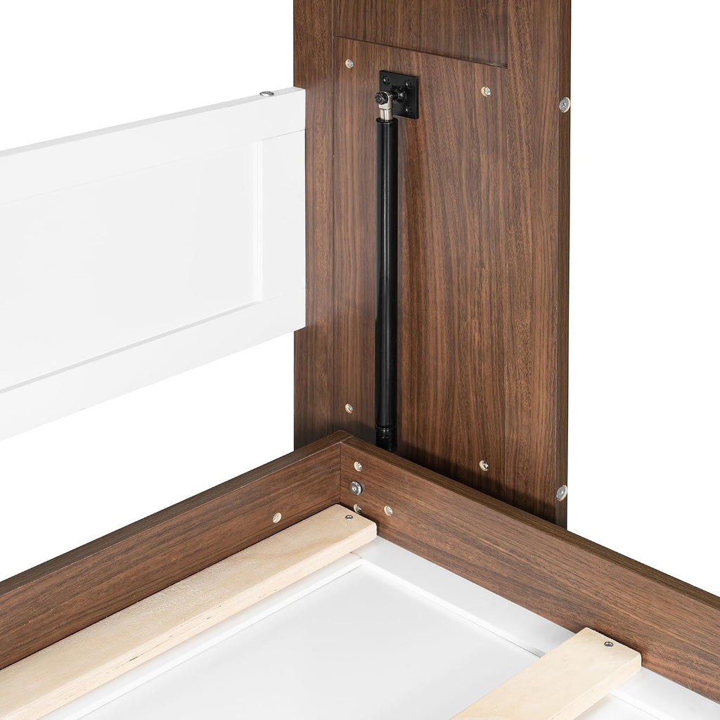 Full Murphy Bed with Desk, Wood Folding Hideaway Space Saving Murphy Wall Bed for Adults (White)