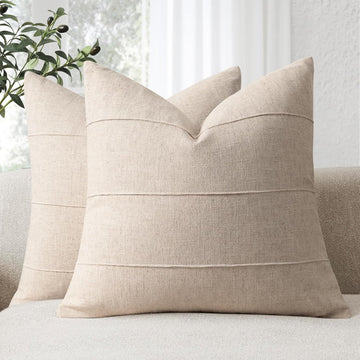 Decorative Linen Throw Pillow Covers 18x18 Set of 2 Solid handcrafted Striped Cushion Covers