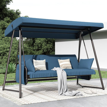 3-4 Seat Oversized Outdoor Porch Swing with Adjustable Backrest Canopy,2-in 1 Swing Bed with Stand 800 lbs