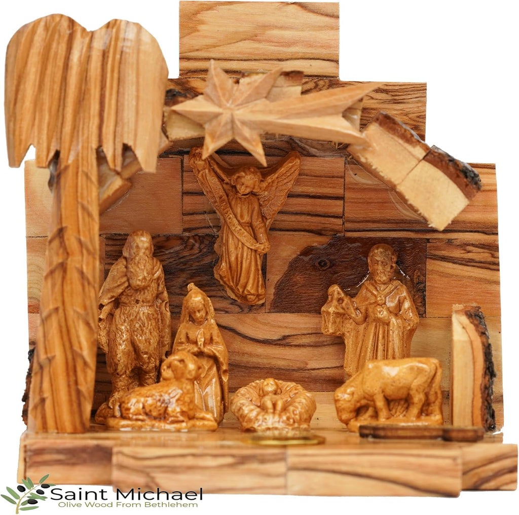 Nativity Set with Bark Roof
