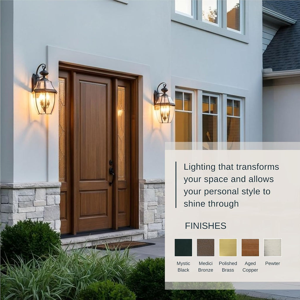 Newbury 12 Inch Outdoor Wall Lantern with Clear Beveled Glass - Medici Bronze