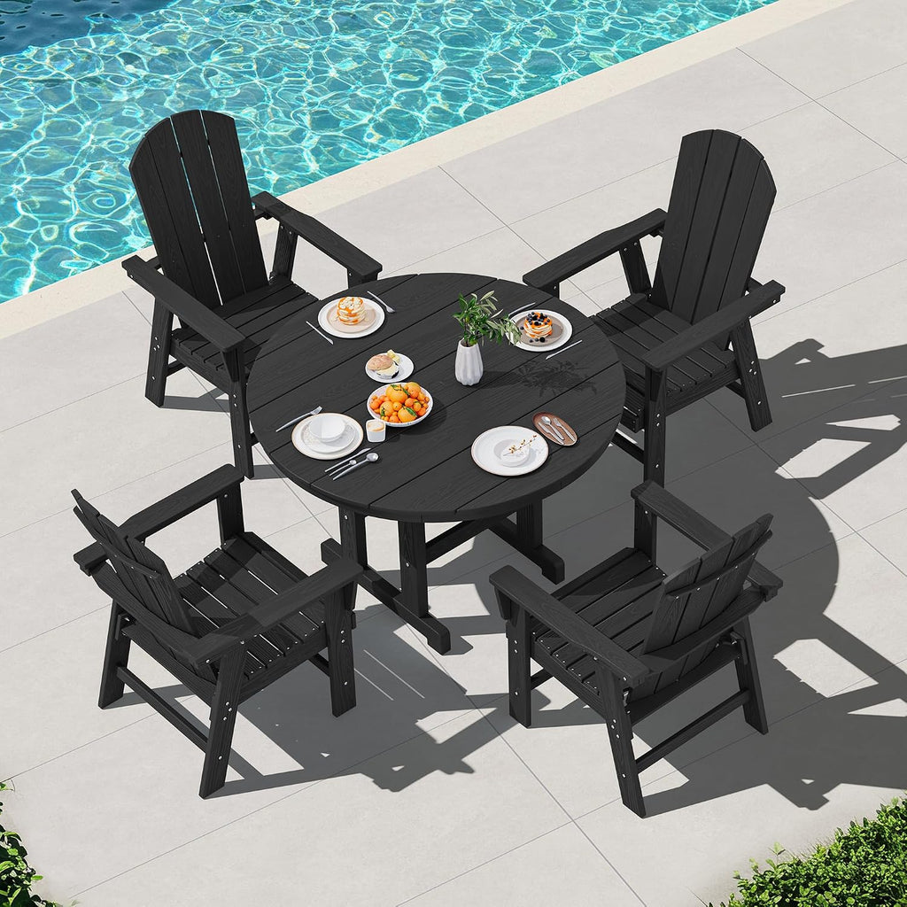 Outdoor Adirondack Dining Chair Set of 2, All Weather HDPE, Black