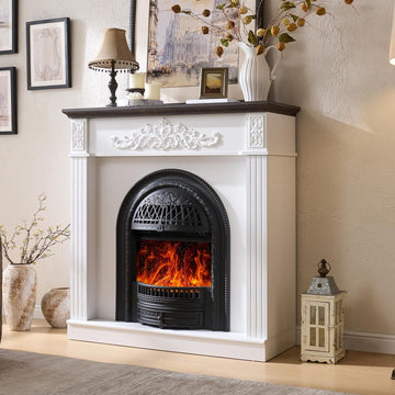 45" Electric Fireplace with Mantel,Farmhouse FreeStanding Electric Fireplace Heater Entertainment Center Wooden TV