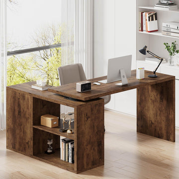 L Shaped Desk with Storage, Home Computer Desk, Rustic Brown, 55 Inch