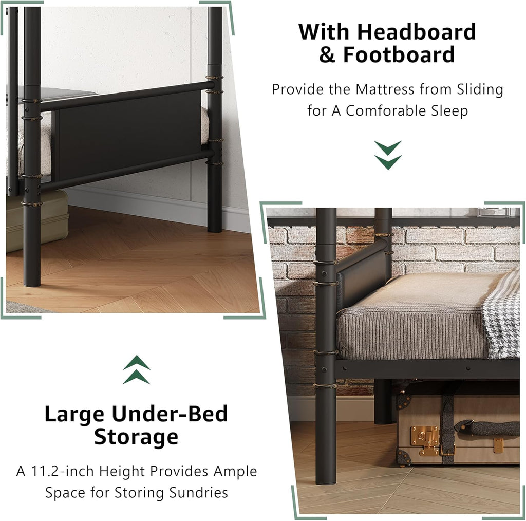 Bunk Bed Twin Over Twin, Heavy Duty Metal Bunkbeds with Ladder and Full-Length Guardrail