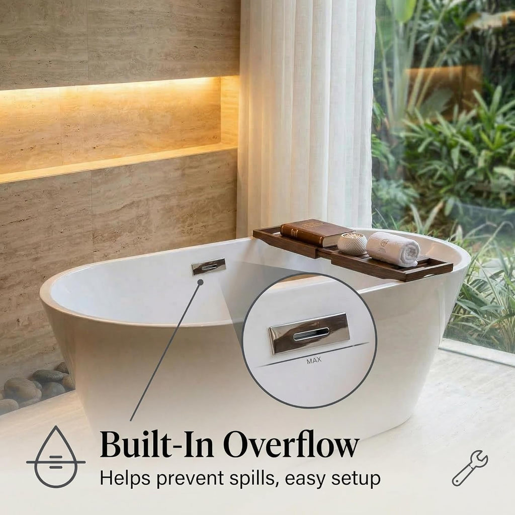 67" Acrylic Freestanding Bathtub, Deep Soaking Tub with Non-Slip Base, cUPC Certified Free Standing Tub, Chrome Drain