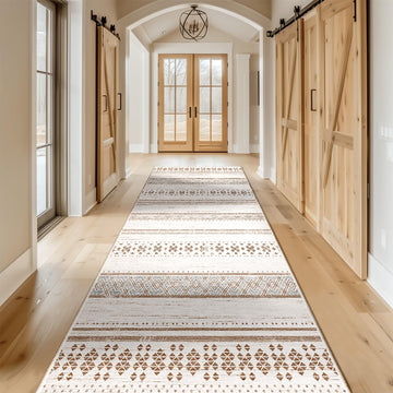 2x10 Washable Area Rugs Boho Runner Rug Cream/Brown/Pink