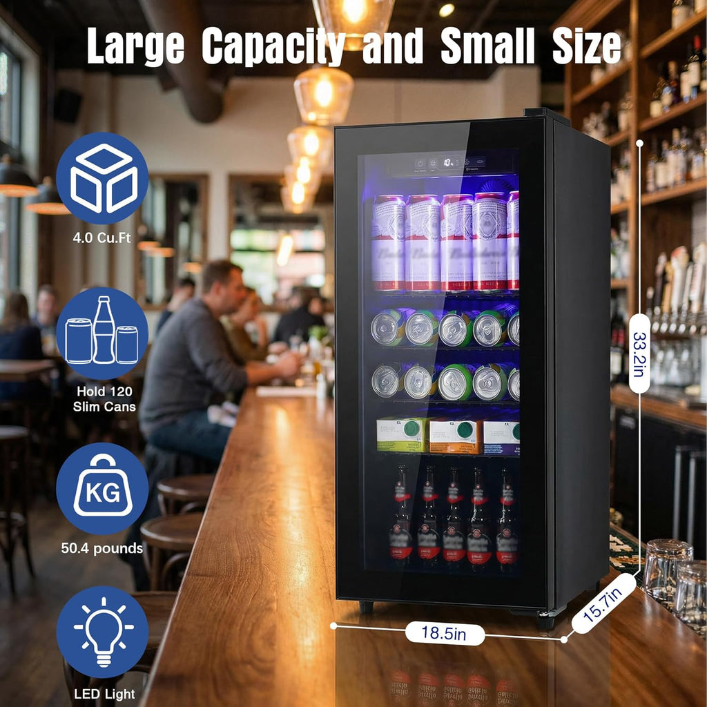Beverage Refrigerator, 160 Can Mini Fridge Glass Door for Soda, Beer or Wine wit
