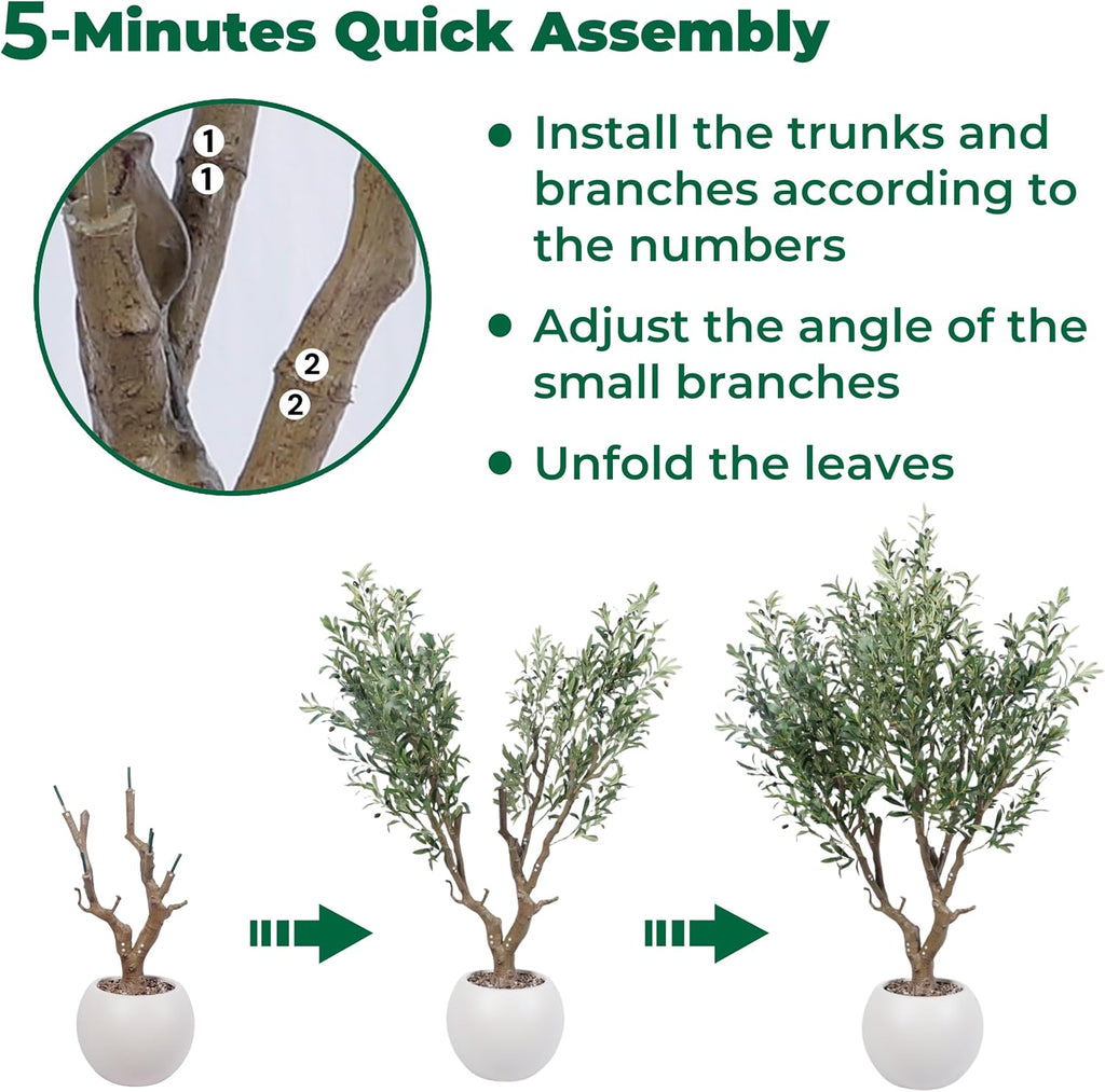 7.5 FT Large Luxury Artificial Olive Tree with Decorative White Pot