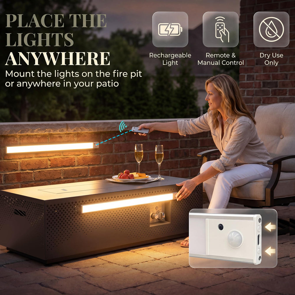 42" LED Rectangle Propane Fire Pit Table, Natural Gas Firepit