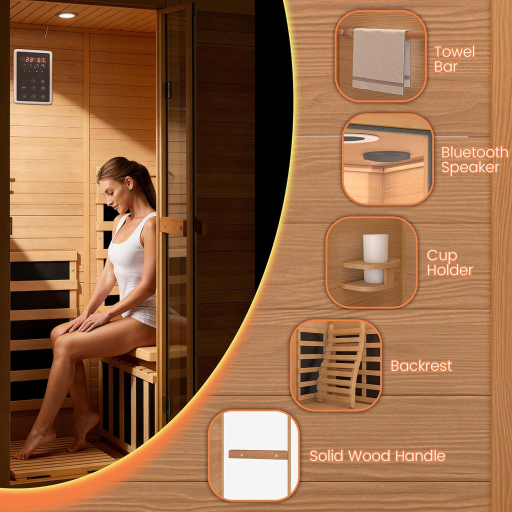 Infrared Sauna,1 Person Red Light Sanua with for Home,950w/110v Full Spectrum Indoor Dry Sauna, Carbon, Heater Panels