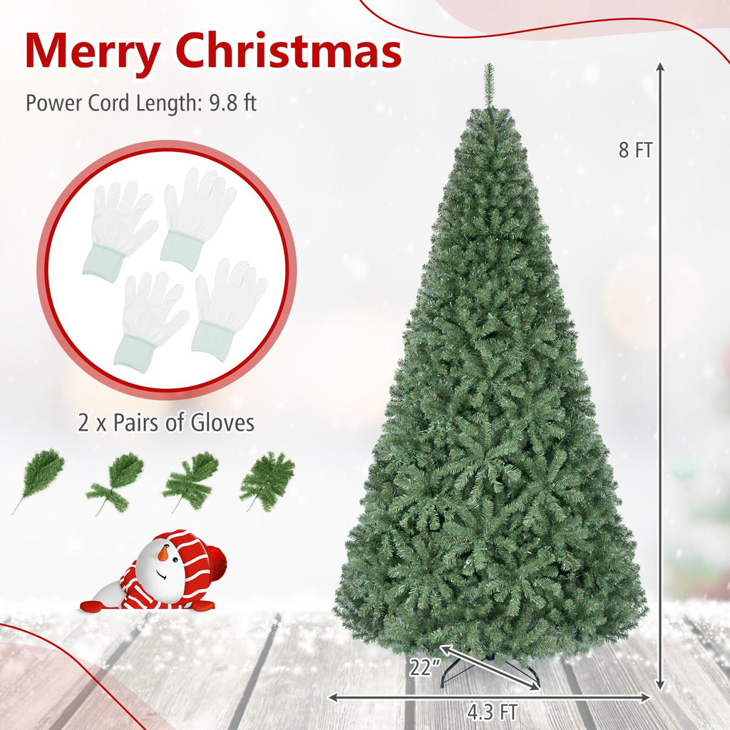 8ft Pre-Lit Artificial Christmas Tree with 11 Light-Modes