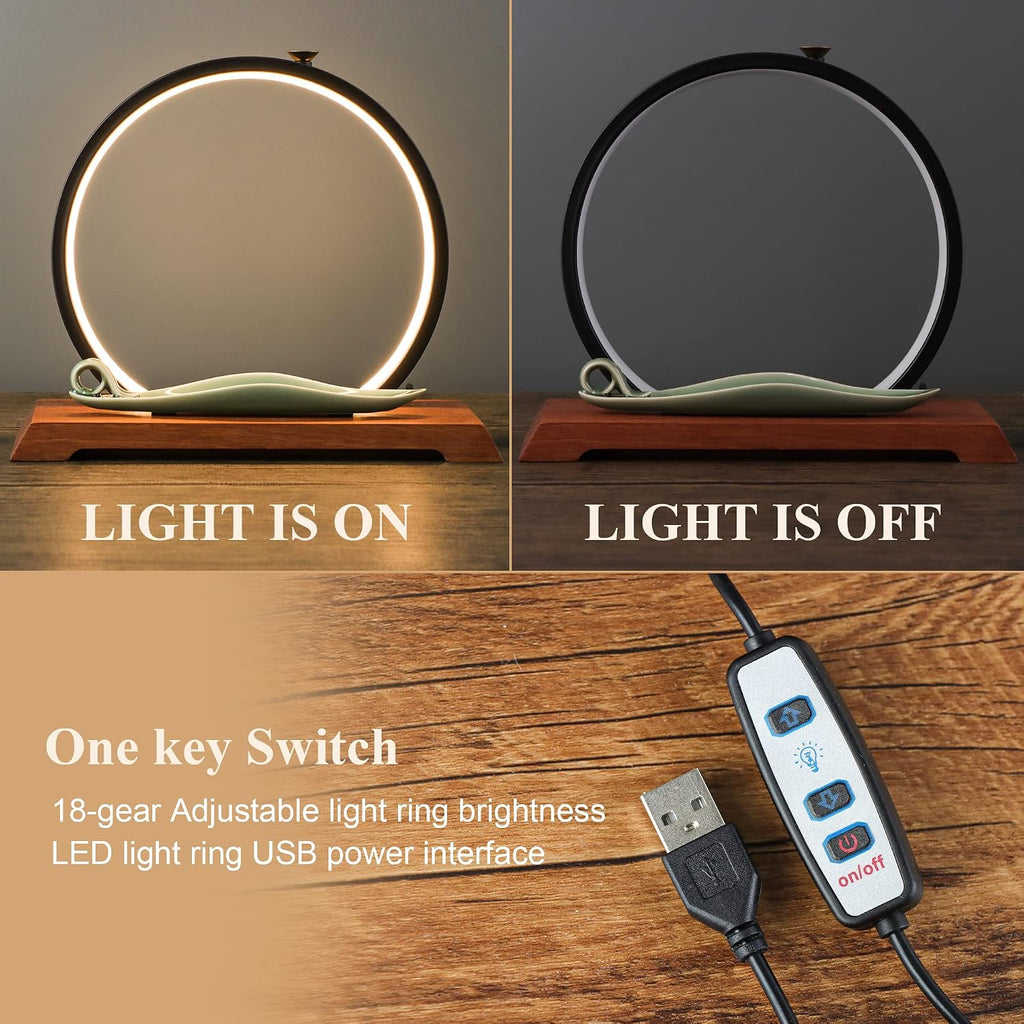 Backflow Incense Burner with LED Light Ring, Ceramic, Waterfall Design, Includes 1 Tweezer and 30 Incense Sticks