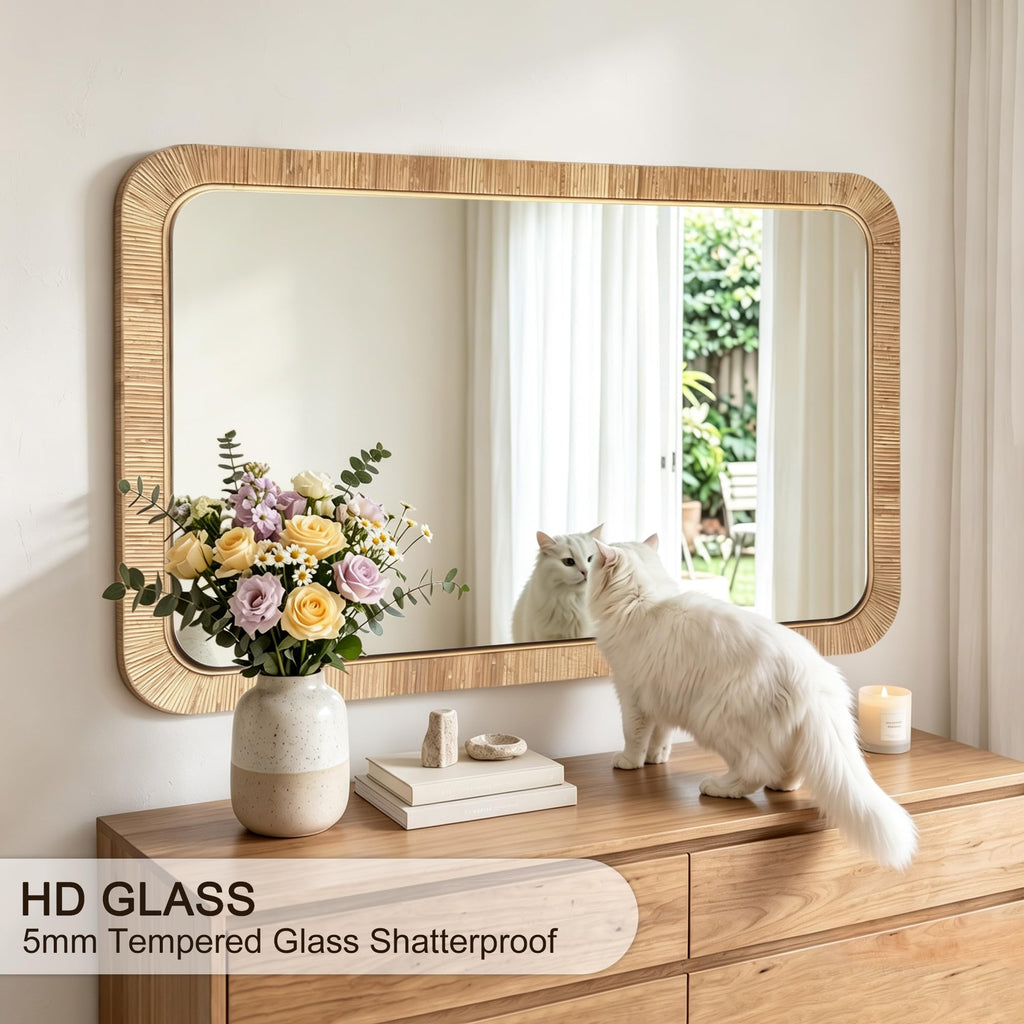 Decorative Rattan Wall Mirror, Boho Bathroom Modern Makeup, Rustic Wall Bohemia Mirrors, Vanity Versatile Farmhouse