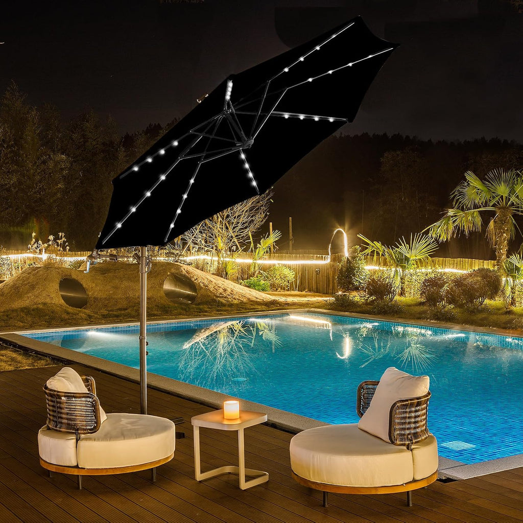10ft Solar LED Offset Patio Umbrella, Outdoor Cantilever Patio Umbrellas with Solar Lights and Garden