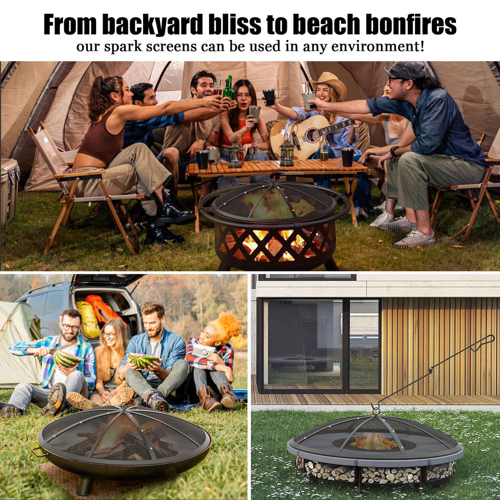 RAY Fire Pit Spark Screen, 30 Inch with Handle & Poker