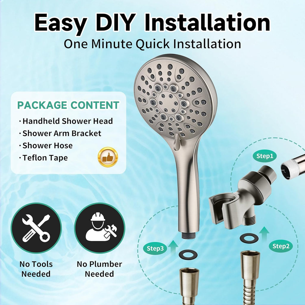 High Pressure Shower Head with Handheld, 9 Spray Settings Showerhead Built in Power Wash to Clean Tub and Pets