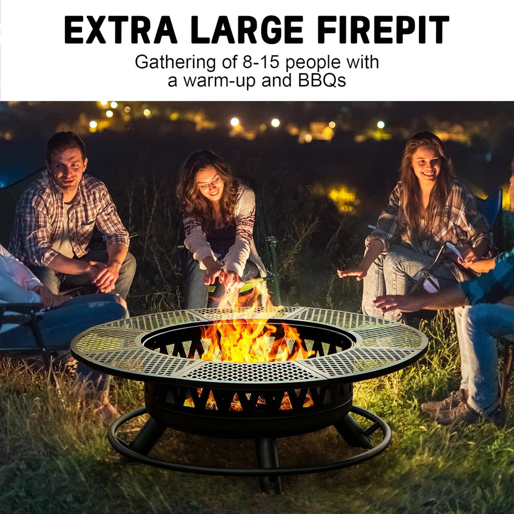 47 Inch Fire Pit with 2 Grills, Outdoor Extra Large Fire Pit for Outside