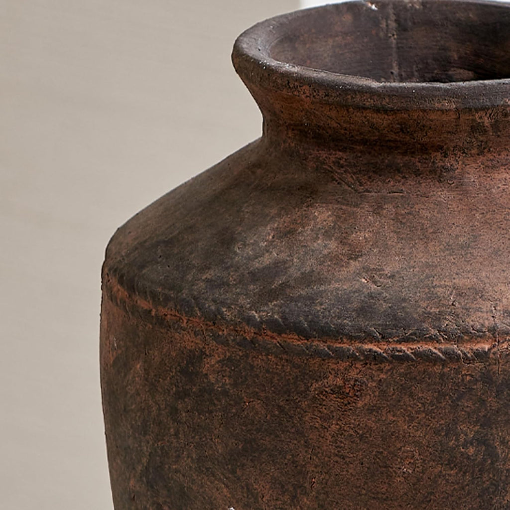 Ceramic Rustic Vase, 13.6" Tall Zen Style Terra Cotta Pitcher, Distressed Farmhouse Decor, Pottery Decorative Flower