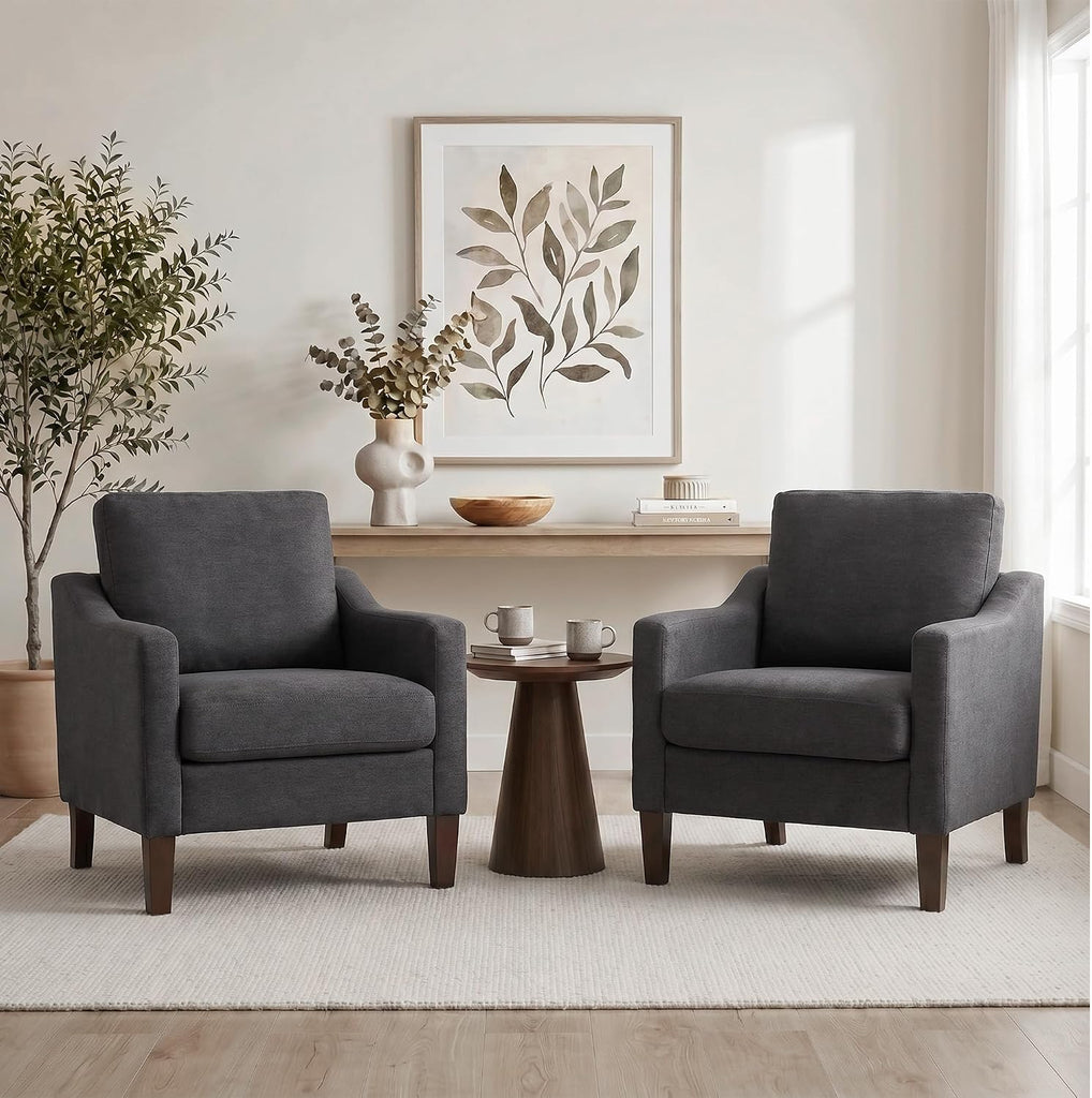 Mid-Century Accent Chair, No Tools Assembly Required, Modern Upholstered Polyester Armchair ,Comfy Reading Accent