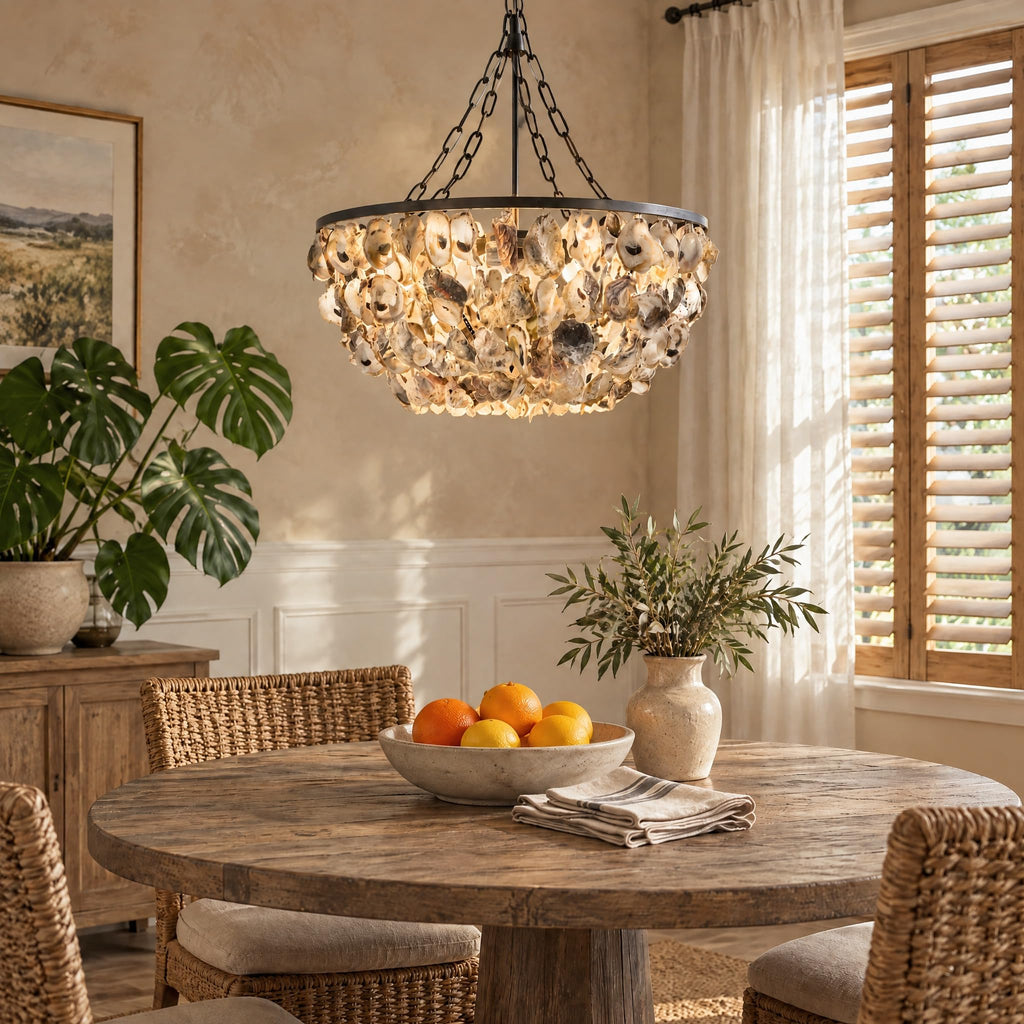 Round Oyster Shell Chandelier with 2 Lights