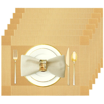 Gold Vinyl Placemats Set of 6, Heat Resistant Table Placemats