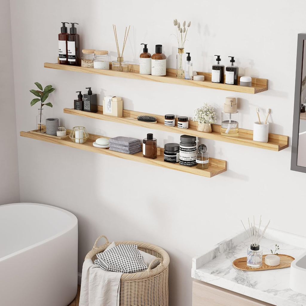 Floating Shelves for Wall, 55 inch Solid Wood Picture Ledge Shelf for Wall Storage, Nursery Book Shelves with Lip