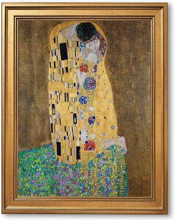 Gold Framed The kiss by Gustav Klimt Poster Romantic Symbolist Wall Art Classic Oil Painting Reproduction Canvas