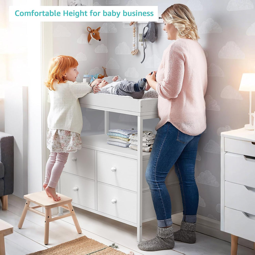 Changing Table Dresser with 4 Fabric Drawers and Open Shelf, Baby Dresser with Changing Table Top Diaper Changing