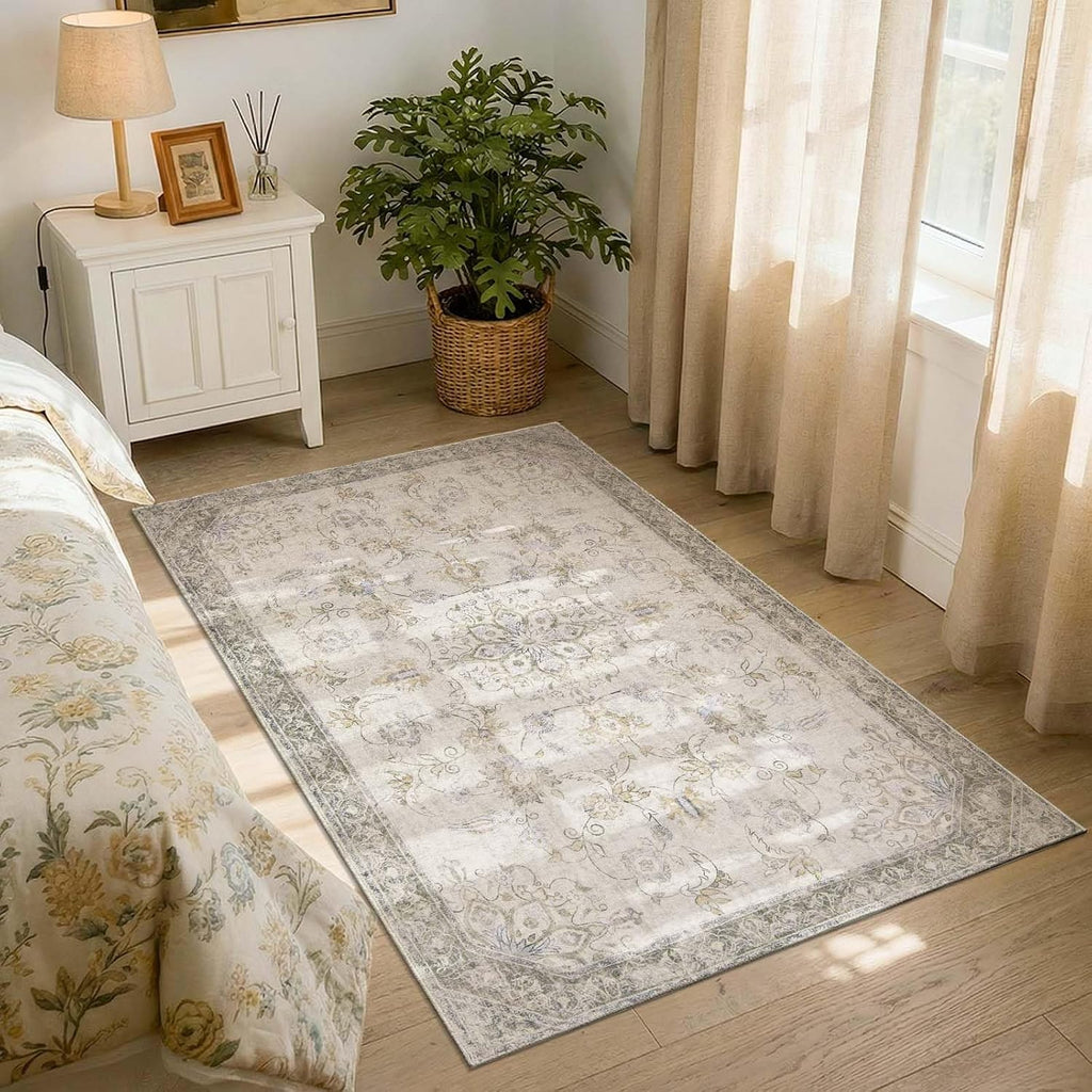 3x5 Vintage Floral Distressed Entryway Accent Area Rug, Taupe