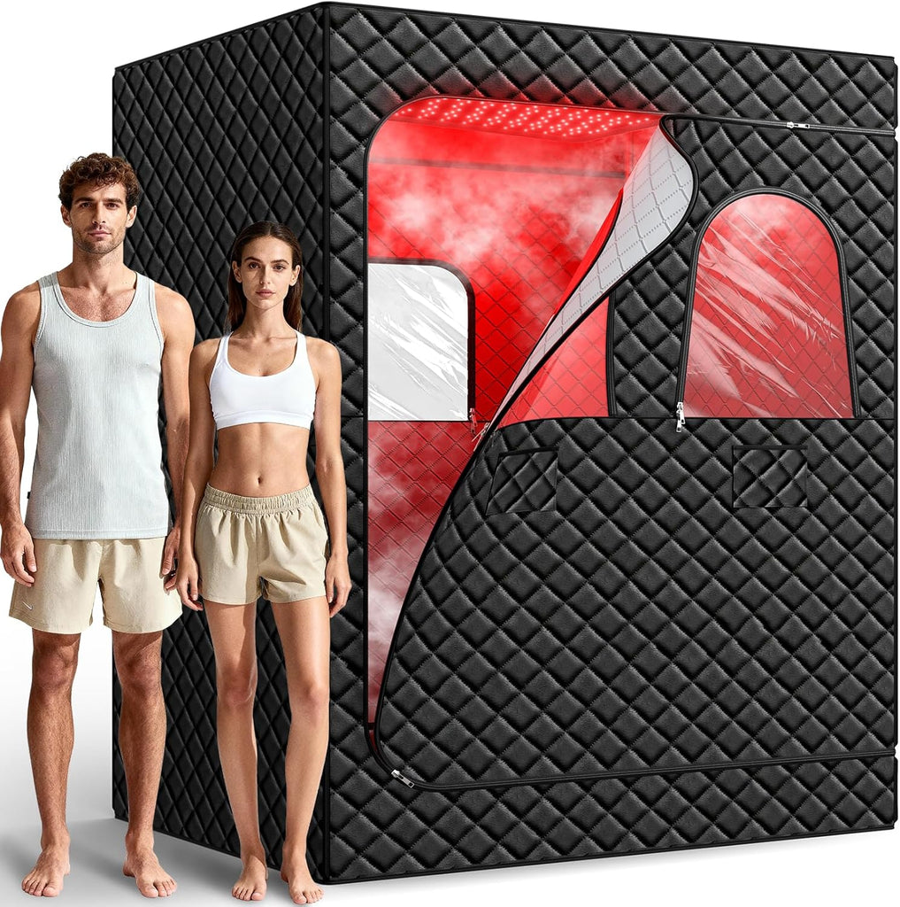 2 Person Infrared Sauna Box for Home, Portable Steam Sauna Room with 660nm＆850nm Red Light Therapy Lamp