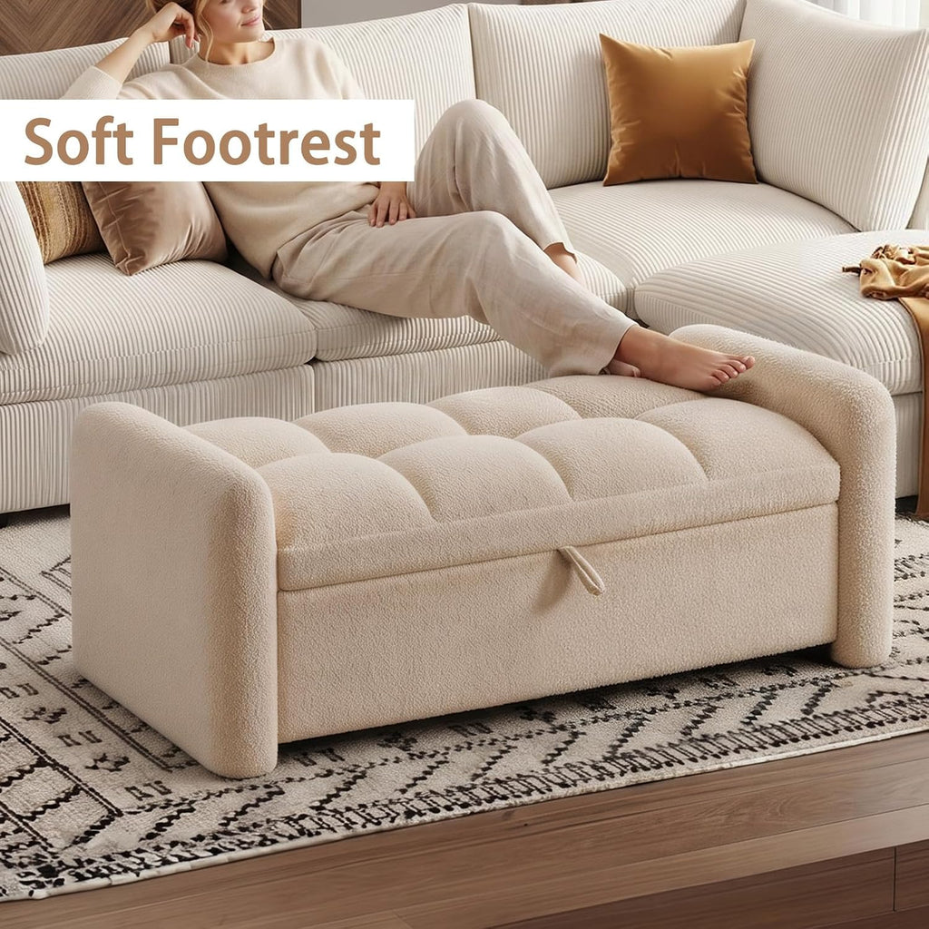 Storage Bench End of Bed, Upholstered Storage Ottoman Bench with Pillows for Foot of Bed, Bedroom,Living Room