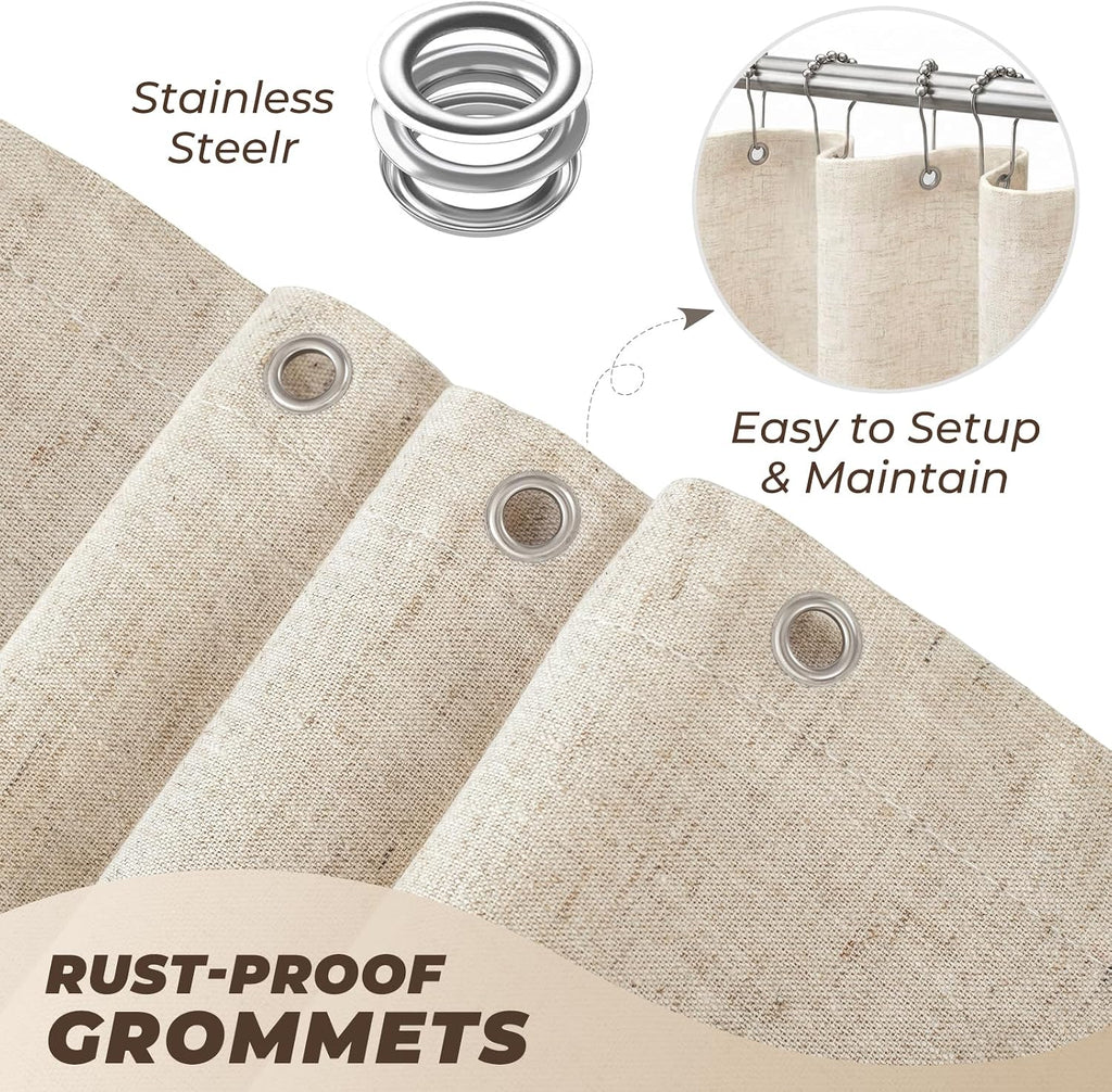 Linen Shower Curtain Boho Beige Shower Curtain with Tassels 72"W x 72"L | Thick linen-poly blend, soft textured