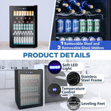 Beverage Refrigerator Cooler 4.4 Cu.Ft,145 Can Mini Fridge with Glass Door for B