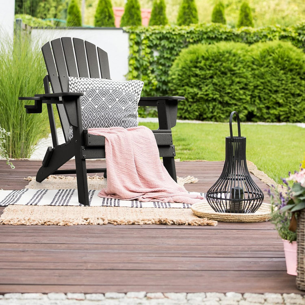 Folding Adirondack Chair Set of 4, Fire Pit Chairs with Cup Holder | HDPE All Weather, Quick-Folding, No Rot or Rust