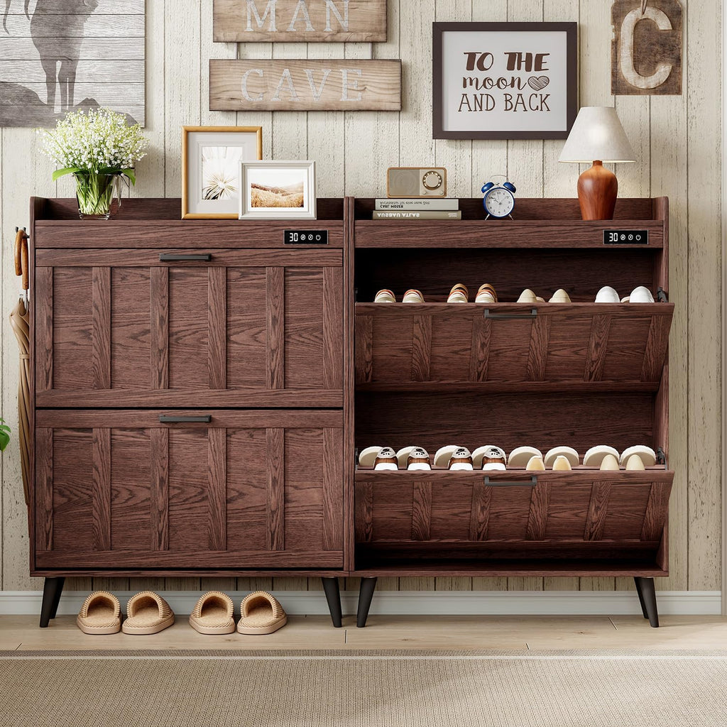Shoe Storage Cabinet with 2 Flip Drawers, Deodorizing Shoe Organizer Storage , Freestanding Hidden Slim Narrow Shoe