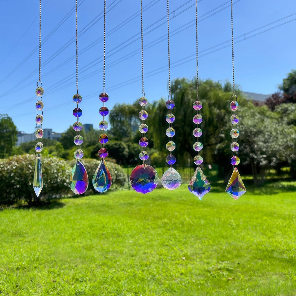 7 Pcs AB Colored Chandelier Crystals Sun Catcher Prisms, Suncatchers for Windows Hanging
