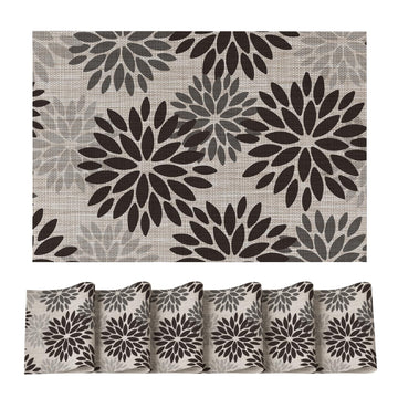 Floral Vinyl Placemats Set of 6, Heat Resistant Washable Non-Slip Plastic PVC Halloween Place Mats for Party Kitchen