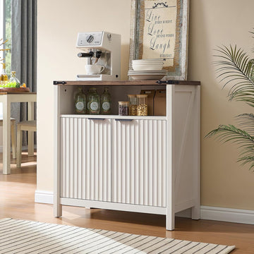 32 Inch Sideboard Buffet Cabinet with 2 Doors, Fluted Coffee Bar with Adjustable Shelf