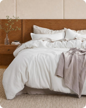 Cotton Duvet Cover - 100% Cotton Waffle Weave Coconut White Duvet Cover, PureWoven Breathable Bedding Set