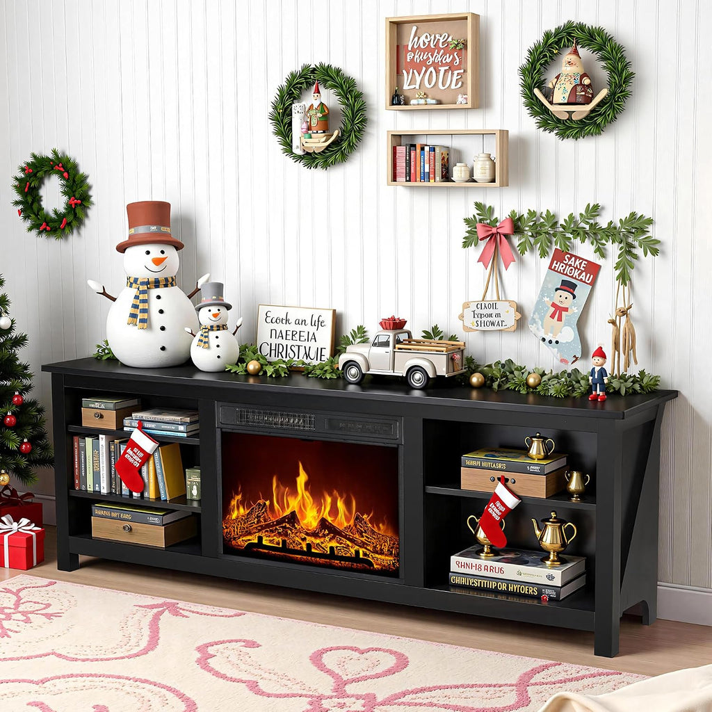 Fireplace TV Stand, Wood Texture Entertainment Center with 23'' Electric Fireplace, Farmhouse Entertainment Stand