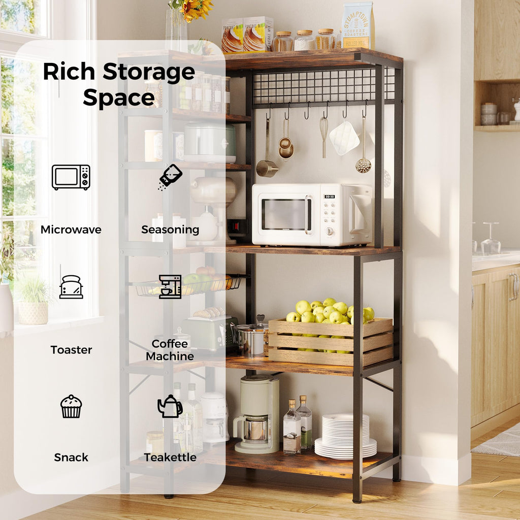 Bakers Rack with Storage, Corner Coffee Bar with Power Outlet