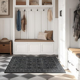 Vintage Dark 3x5 Entryway Rug Indoor Foyer, Earth Tone Farmhouse Throw Rug for Kitchen Bathroom, Mac