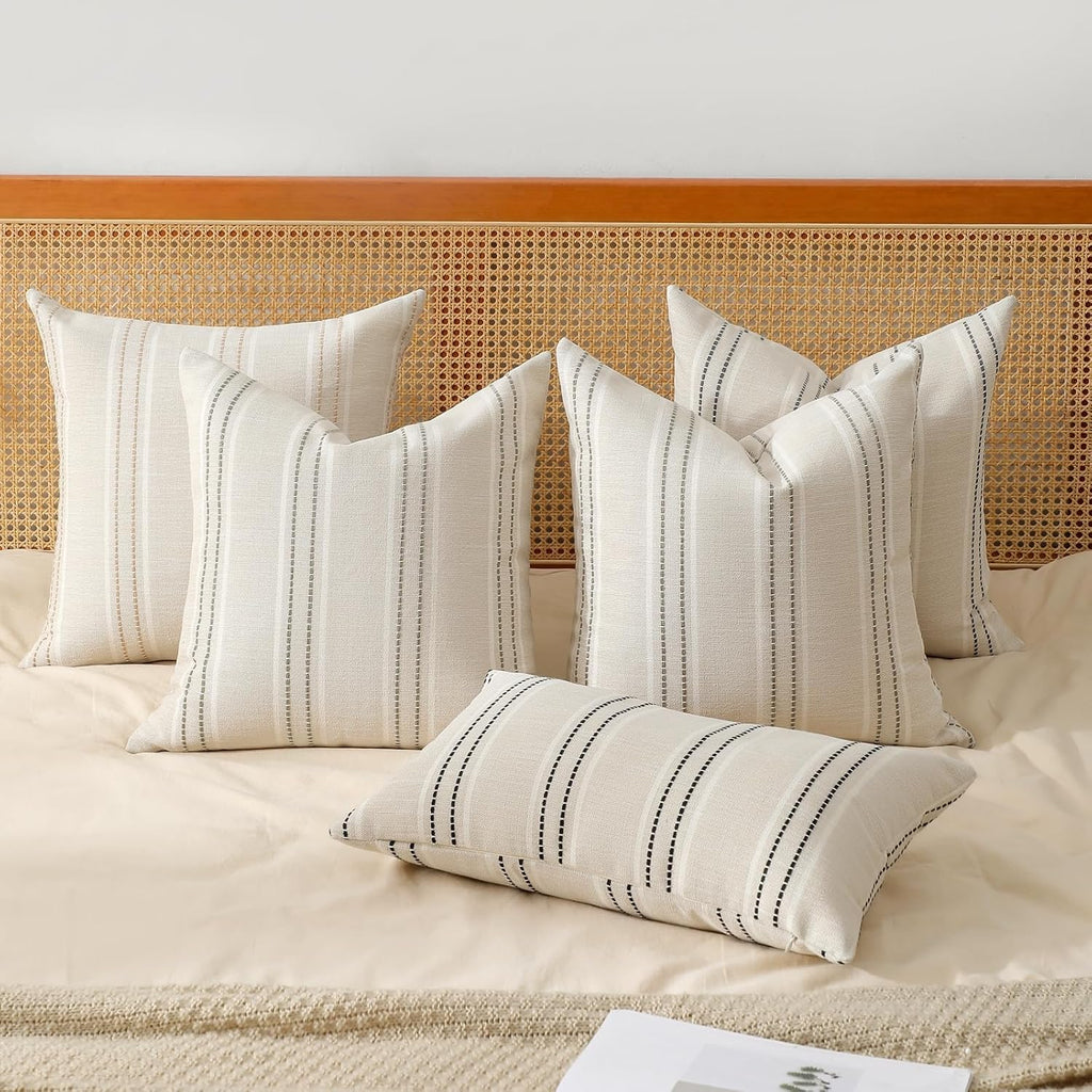 Throw Pillow Covers 20x20 Set of 2 Striped Pillow Covers Textured Linen Decorative Pillows Square Cushion Covers, Grey