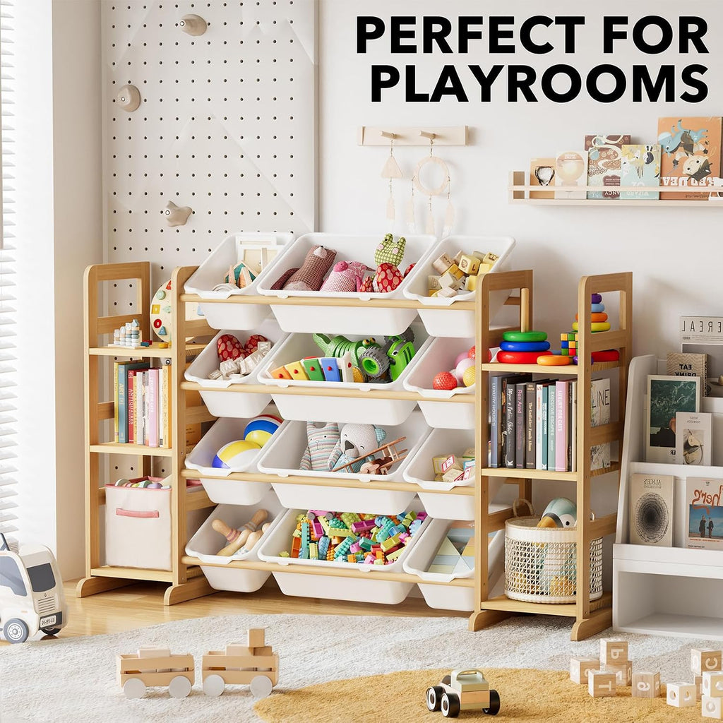 Toy Storage Organizer with 6 Shelves and 12 Bins, Bookshelf/Bookcase, Kids Bin Shelf, Toys Box Organization & Room