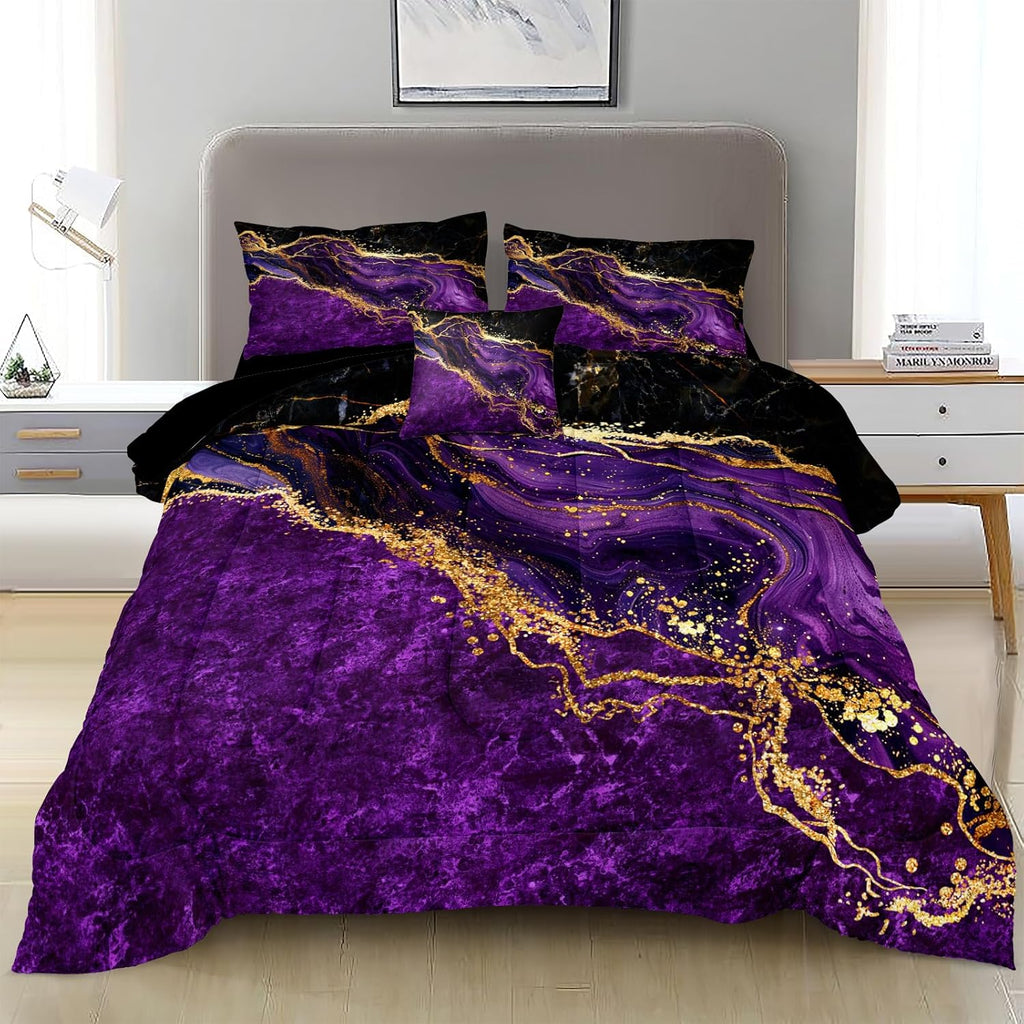 Black Gold Comforter Set Purple Marble Bedding Set Black Marble Stone Abstract Artwork Bedroom Decor Black Marble