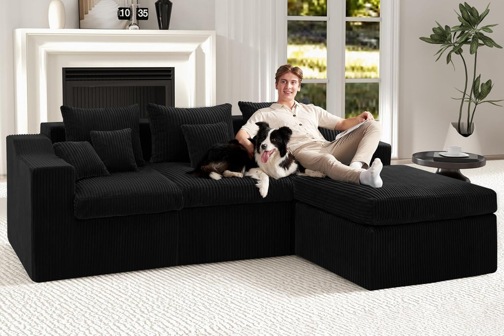 101" Modular Couch Sectionals with Ottoman, Big Comfy Cloud Couches, L Shaped 4 Seat Modular Sectional Sofa