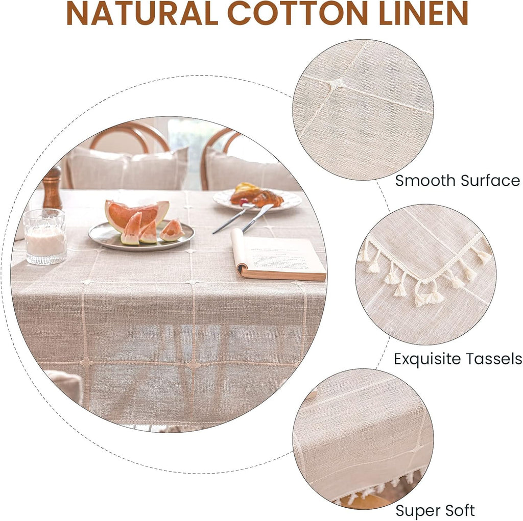 Tablecloths, Embroidered Waterproof Table Cloth Cotton Linen Wrinkle Free Anti-Fading Table Cover De